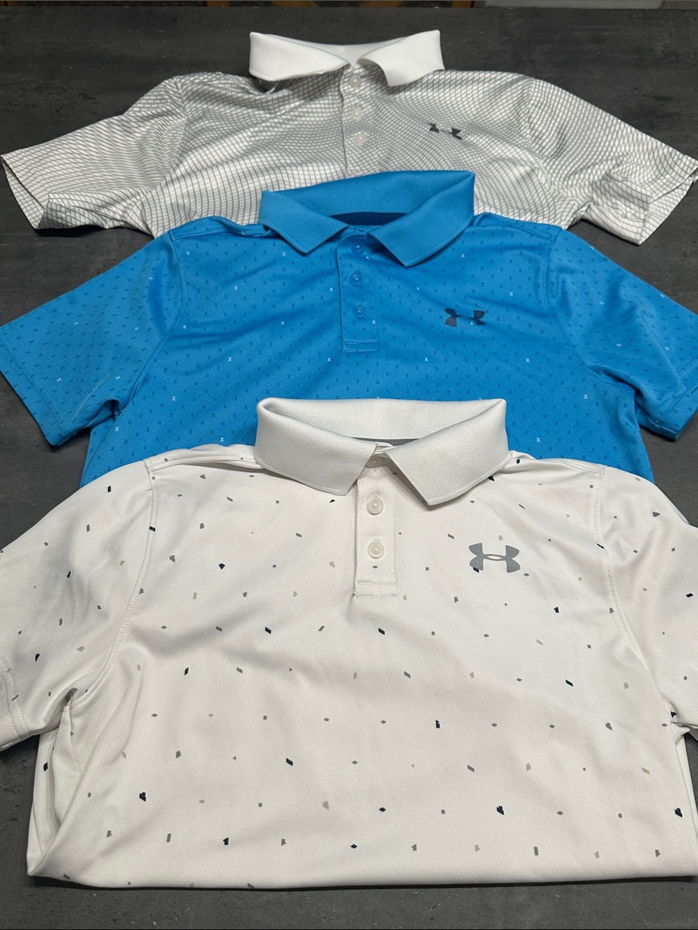 Under Armour Kids Polo Golf Shirts- White/Blue/Gray